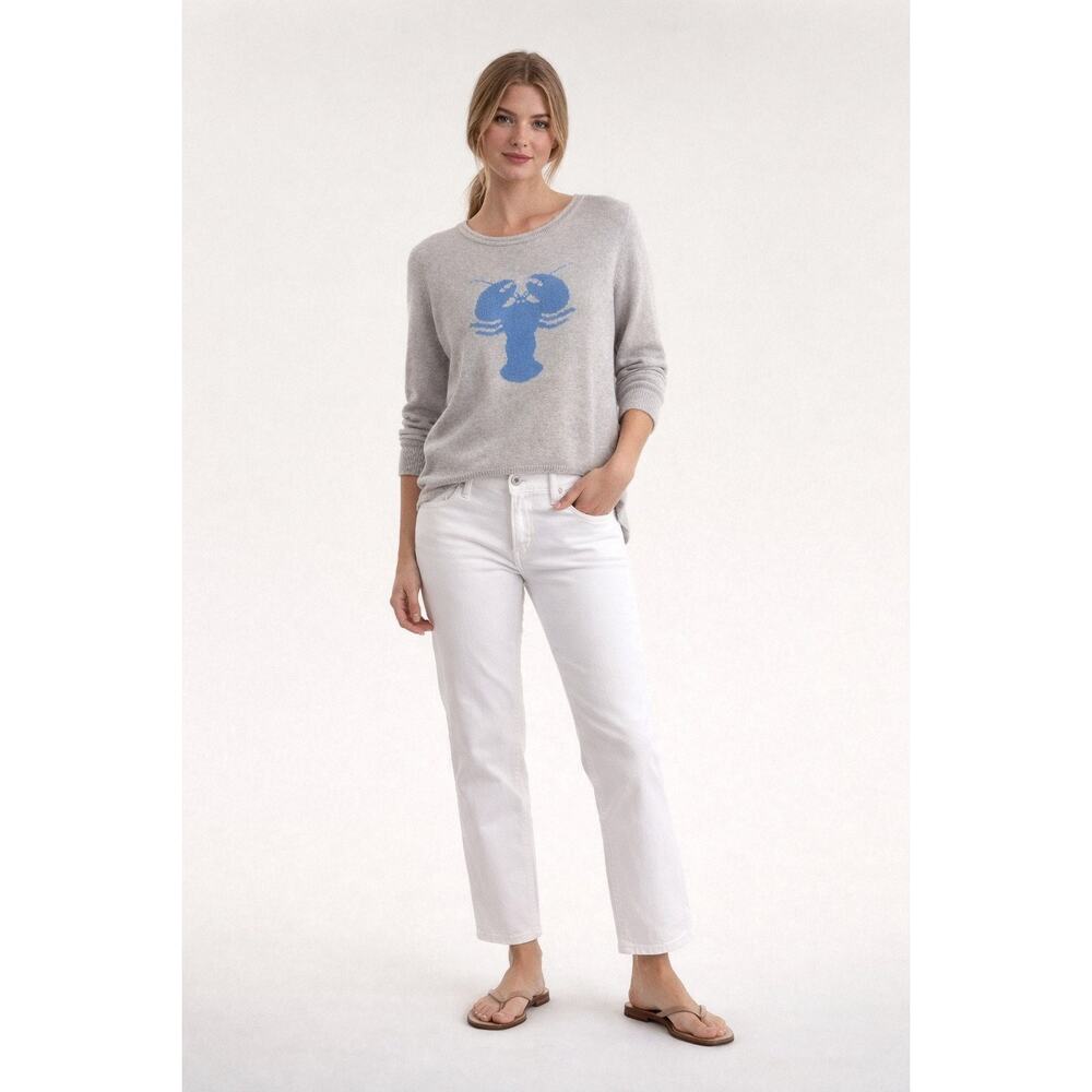 Two Bees Cashmere Grey and Blue Lobster Sweater Cotton Soft Knit Cashmere Size S